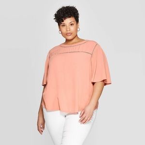 Ava & Viv crochet short sleeve crew neck blouse